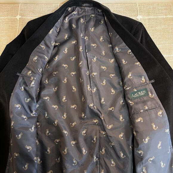 Lauren Ralph Lauren Corduroy Blazer Sport Coat Black Elbow Patches Men’s 43R - Picture 8 of 10